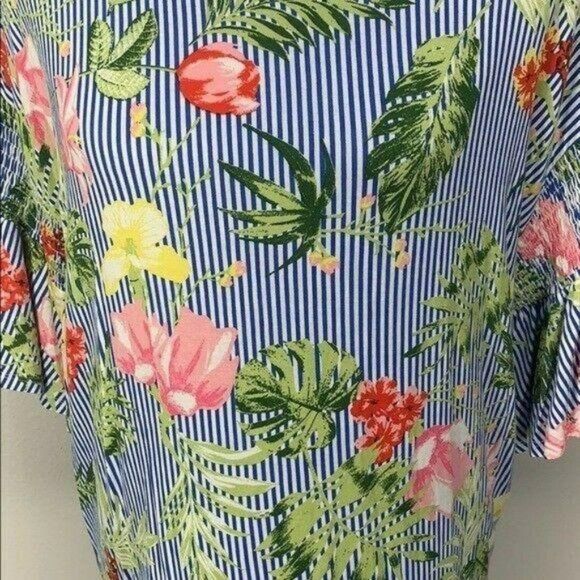 Allison Brittney Floral & Striped Blouse With Flared Sleeves Womens L‎ - Picture 6 of 9